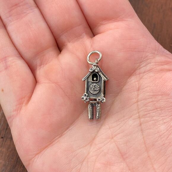 Vintage 925 Sterling Silver Articulated Cuckoo Clock Pendant Bracelet Charm - Picture 1 of 5